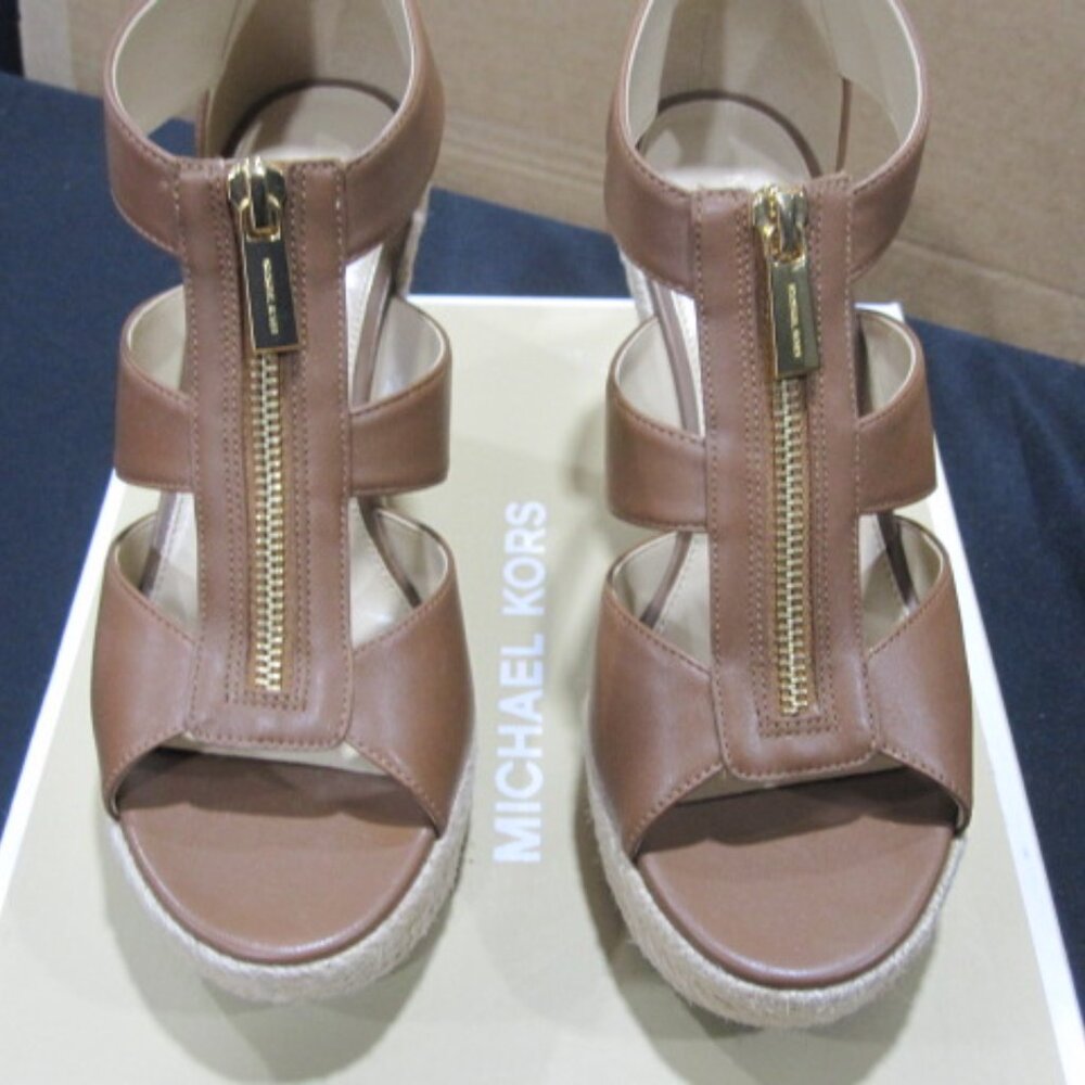 Michael Kors Damita Leather Luggage Wedge Platform - Used Twice - Size 7M - Picture 3 of 9